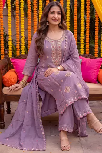 lavender tissue lining kurta dupatta pant set