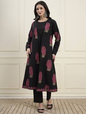 black cotton jacket kurta pant co-ord set 1