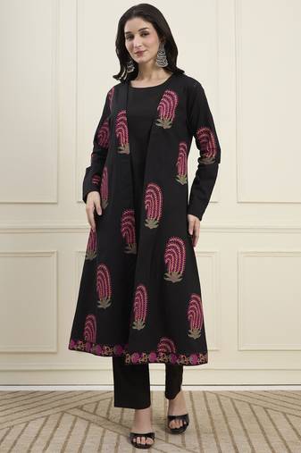 black cotton jacket kurta pant co-ord set