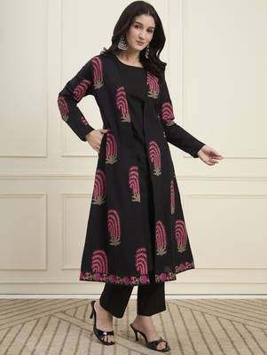 black cotton jacket kurta pant co-ord set 2