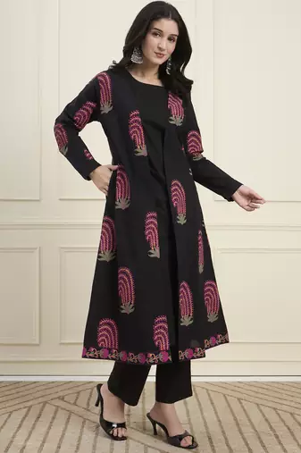 black cotton jacket kurta pant co-ord set