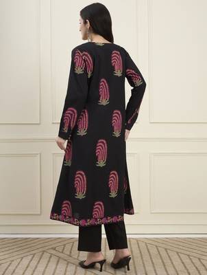 black cotton jacket kurta pant co-ord set 3