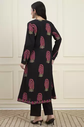 black cotton jacket kurta pant co-ord set