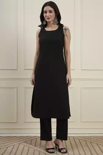 black cotton jacket kurta pant co-ord set