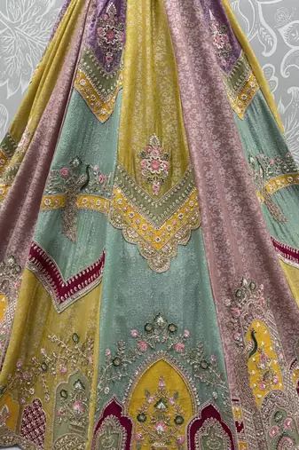 multicolor Color Handwork crystal beads Sequins Embroidery Multi Thread Silk blend Lehenga choli set