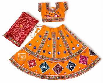 Yellow kutch work embroidered cotton mirrorwork chaniya choli set with dupatta 1