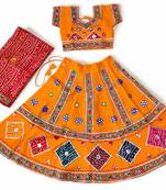 Yellow kutch work embroidered cotton mirrorwork chaniya choli set with dupatta