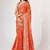 Rich coral-orange gold sequin and zari-style embroidered delicate tonal floral printed indian wedding Saree