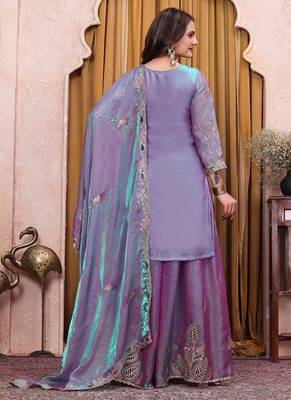 Teal lavender fendy silk party wear sharara suit set 5