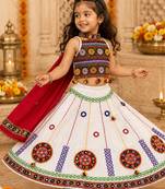 White kutch work embroidered cotton mirrorwork chaniya choli set with dupatta