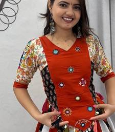 Orange hand work Cotton Navratri Lahenga Kediyu 