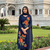 Beautiyful navy blue rose embroidered jaipur cotton straight kurti pant set with dupatta