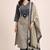 navy blue & beige chevron block printed handwork cotton straight kurta set