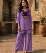 purple color embroidered wrok silk blend salwar suit