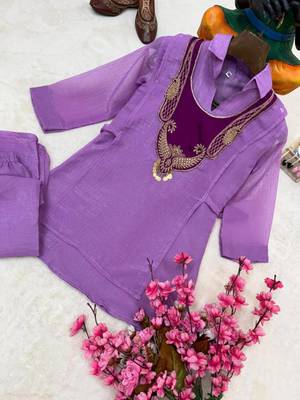 purple color embroidered wrok silk blend salwar suit 2
