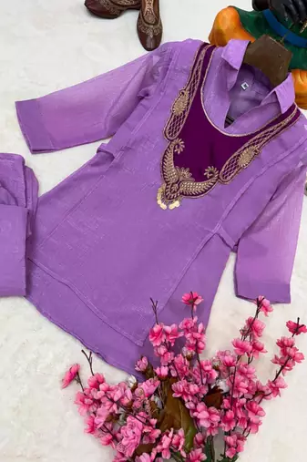 purple color embroidered wrok silk blend salwar suit