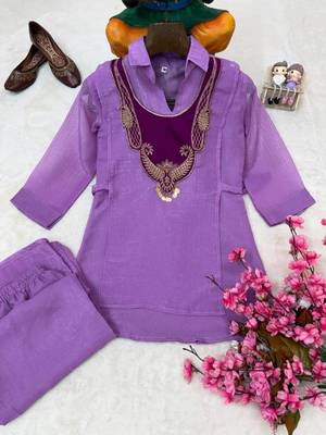 purple color embroidered wrok silk blend salwar suit 4