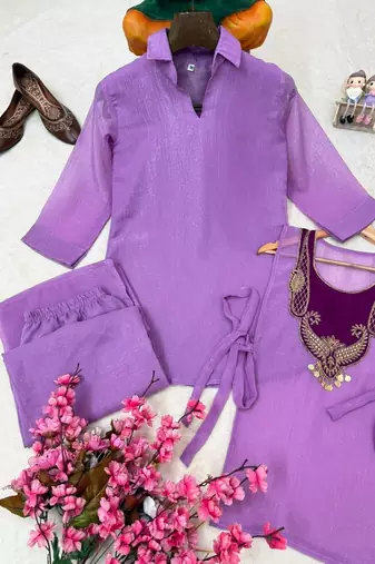 purple color embroidered wrok silk blend salwar suit