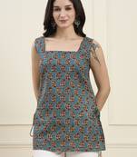  teal green cotton straight kurti style top