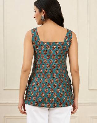  teal green cotton straight kurti style top 3