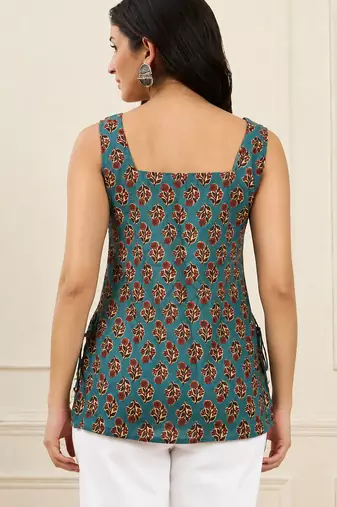  teal green cotton straight kurti style top