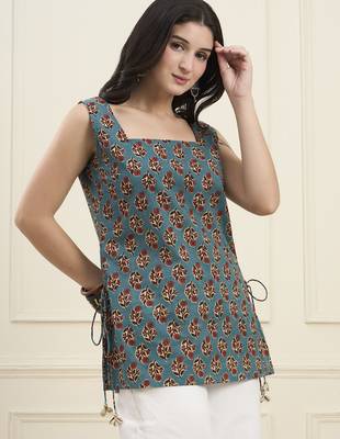  teal green cotton straight kurti style top 5