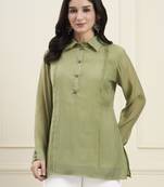  green mul chanderi pintuck style shirt