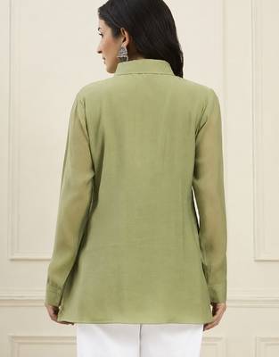  green mul chanderi pintuck style shirt 3