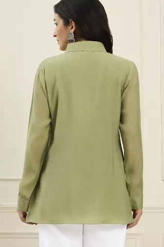  green mul chanderi pintuck style shirt