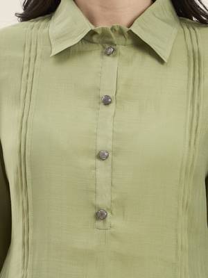  green mul chanderi pintuck style shirt 4