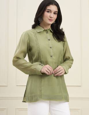  green mul chanderi pintuck style shirt 5