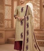 beige & maroon paisley printed cotton straight salwar suit set