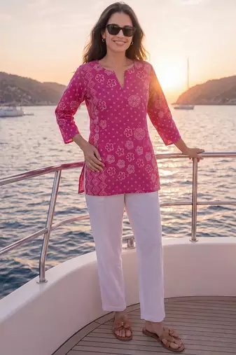  pink mul chanderi style short kurti
