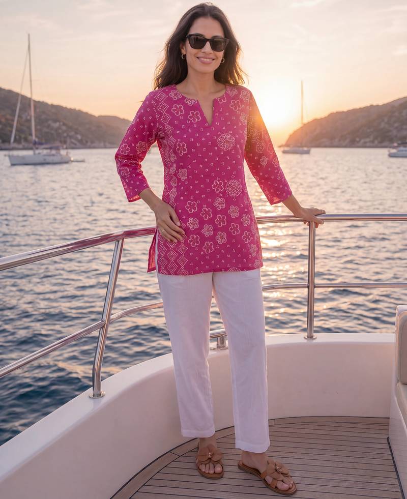  pink mul chanderi style short kurti
