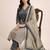 navy blue & beige chevron block printed handwork cotton straight kurta set