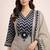 navy blue & beige chevron block printed handwork cotton straight kurta set