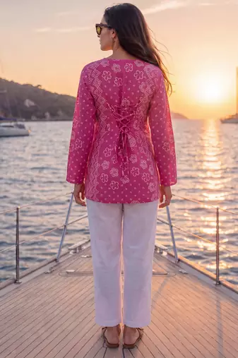  pink mul chanderi style short kurti
