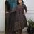 black handblock floral printed cotton flared anarkali suit set