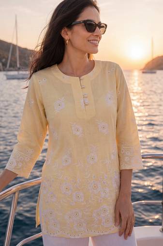  yellow cotton lucknowi top
