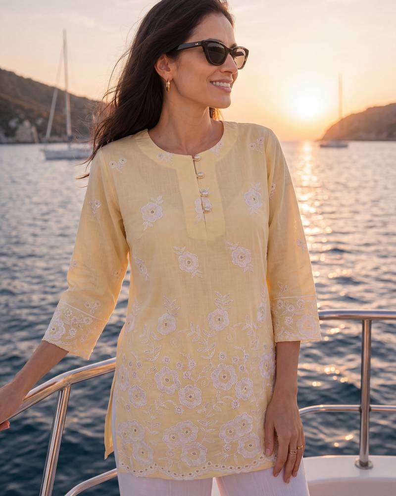  yellow cotton lucknowi top