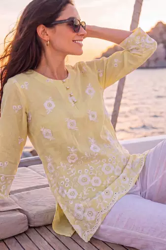  yellow cotton lucknowi top