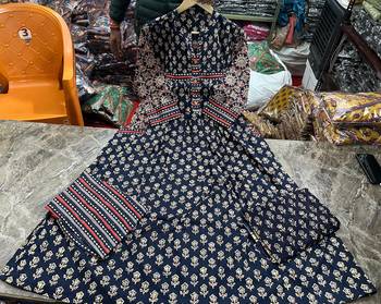 black handblock floral printed cotton flared anarkali suit set 5