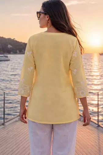  yellow cotton lucknowi top