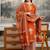 rust orange hand block floral printed pintex work cotton straight kurta set