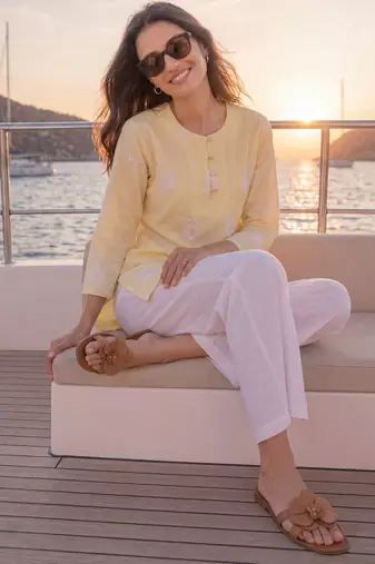  yellow cotton lucknowi top