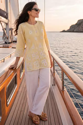  yellow cotton lucknowi top