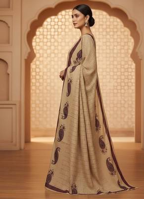 beige & maroon paisley printed cotton straight salwar suit set 3