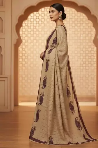 beige & maroon paisley printed cotton straight salwar suit set