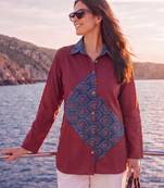  maroon cotton patch work shirt