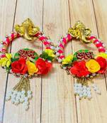 shubh labh ganesh decorative door hanging set with artificial roses pearl bead decoration (pack of 2)